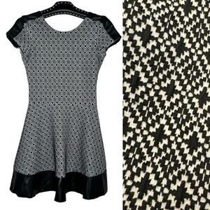 Parker Jacquard Leather Trim Nolan Fit & Flare Dress Small NWT